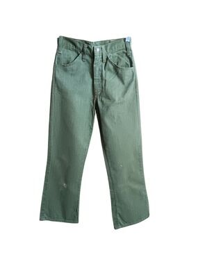 sz 10 Boys Vintage Jeans 1970's 24x27 Disco Green Denim Flare Distress Hippy